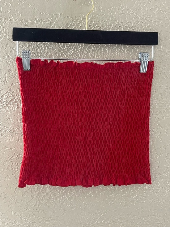 None Tops - Y2K Vacation Casual Red Smocked Tube Top Size Large